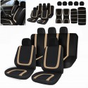 Full Set Car Seat Cover Polyester For Auto Truck SUV 5 Heads Beige&Black