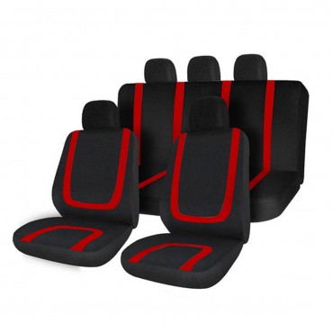 Full Set Car Seat Cover Polyester For Auto Truck SUV 5 Heads Red&Black