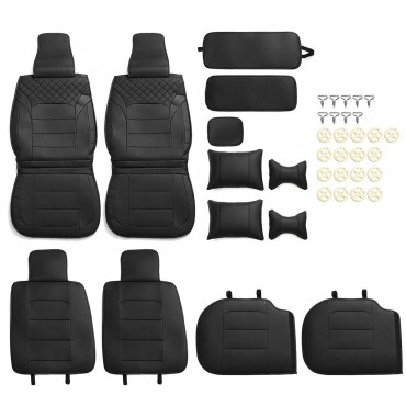 Luxury Universal Black Car 5 Seat PU Leather Front + Rear Seat Cover Cushion