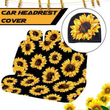 Single Car Headrest Cover Sleeve Universal Sunflower Printed Polyester Protective Van