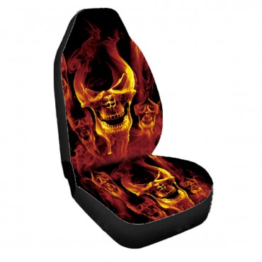 Universal Car Seat Cover Cool Skull Fire Pattern Cushion Truck Protector Fabric
