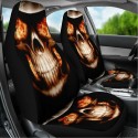 Universal Car Seat Cover Skull Print Front & Rear Cushion Pad Protector Set