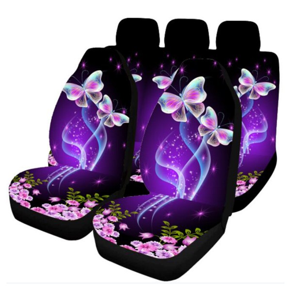 Universal Car Seat Covers Purple Butterfly Front & Rear Seat Covers Protection