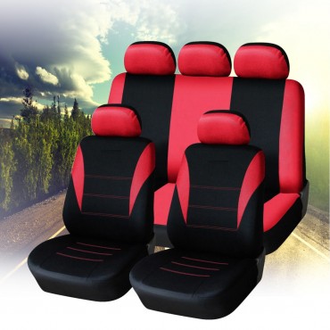 Universal Four Seasons Red Black Fabric Car Seat Covers Protectors 9pc Full Set Airbag Compatible