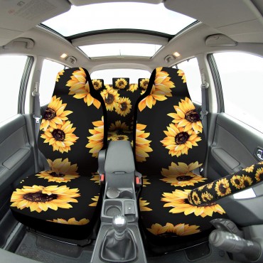 Universal Full Set Car Cover Fashion Sunflower Car Seat Cover With Safety Belt