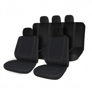 Universal Full Set Car Seat Covers Front Rear Polyester 5 Heads Auto Black