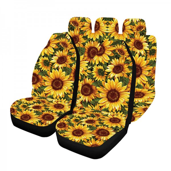 Universal Sunflower 5-Seats Car Seat Covers Set Polyester Washable Interior Part