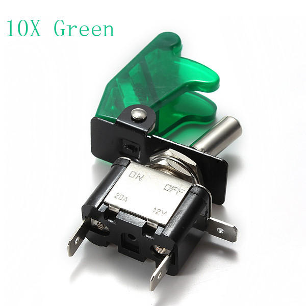 10x Green Car Cover LED SPST Toggle Rocker Switch Control 12V 20A