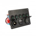 5 Gang Rocker Switch Panel On-Off Blue LED Toggle Switch LED Digital Voltmeter 5V 4.2A 240W For 12V/24V Car Boat