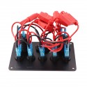 5 Gang Rocker Switch Panel On-Off Blue LED Toggle Switch LED Digital Voltmeter 5V 4.2A 240W For 12V/24V Car Boat