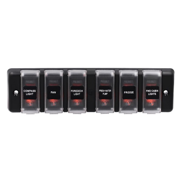 6 Gang DC 12V Waterproof Rocker Circuit Breakers Button Toggle Switch Panel For Car Boat