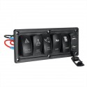 6-Gang LED Rocker Switch Panel 12V 24V ON-OFF Dual USB For Car Boat