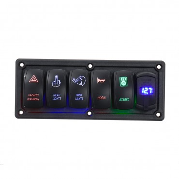 6-Gang LED Rocker Switch Panel 12V 24V ON-OFF Dual USB For Car Boat