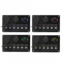 6 Gang ON-OFF Toggle Rocker Switch Panel with Dual USB Charger Port Lighter LED Voltmeter 12-24V for Car Boat Marine RV Truck