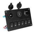 6 Gang ON-OFF Toggle Rocker Switch Panel with Dual USB Charger Port Lighter LED Voltmeter 12-24V for Car Boat Marine RV Truck