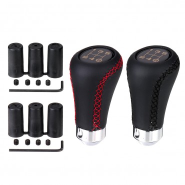 5 Speed Leather Gear Shift Knob Stick Manual Shift Lever Black/Red with Adapter For MAZDA