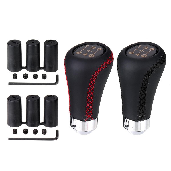 5 Speed Leather Gear Shift Knob Stick Manual Shift Lever Black/Red with Adapter For MAZDA