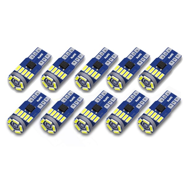 10Pcs 4014 SMD T10 W5W LED Side Wedge Marker Lights CANBUS Error Free 12V 6712K White