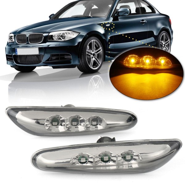 LED Turn Signals Side Marker Lights with Clear Lens Yellow Pair For BMW E82 E88 E60 E61 E90 E91 E92 E93