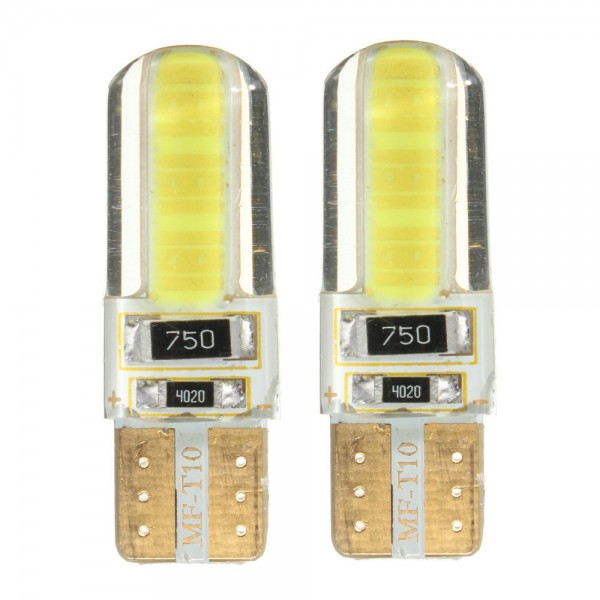 T10 W5W COB LED Car Side Wedge Marker Lights Canbus Error Free License Bulb Soft Gel 2W White 2Pcs