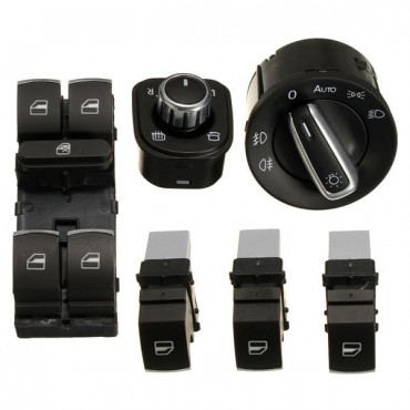 6PCS Chrome Window Headlight Mirror Switch Set for VW Passat B6 CC Golf Jetta