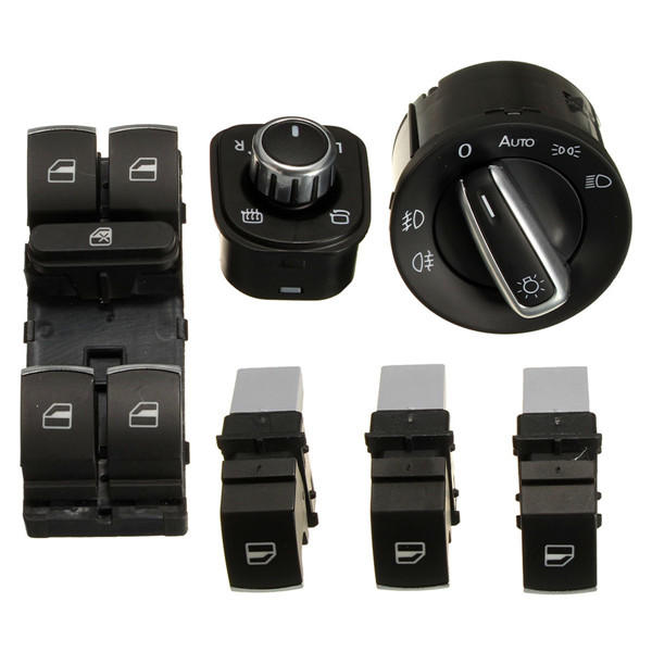 6PCS Chrome Window Headlight Mirror Switch Set for VW Passat B6 CC Golf Jetta