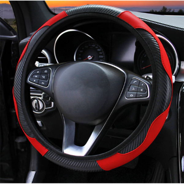 38CM Car Carbon Fiber Leather Steering Wheel Cover 15inch Auto Anti-slip Universal