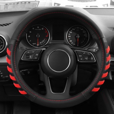 38cm PU Leather Universal Blue / Red Car Steering Wheel Cover Hand Pad Buffer