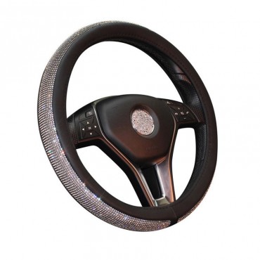 Universal 38cm Leather Car Steering Wheel Covers with Crystal Rhinestone for Women Girl Driver