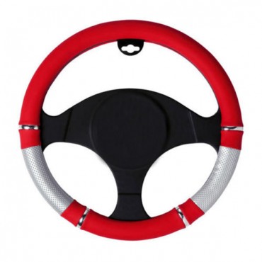 Universal PVC Leather Car Auto Truck Steering Wheel Covers 37-39 CM Red Silver