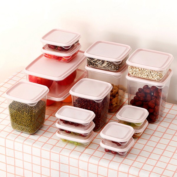 17Pcs Lunch Box Refrigerator Fresh Box Grain Storage Box Microwave Heating Sealed Box Pink/Green