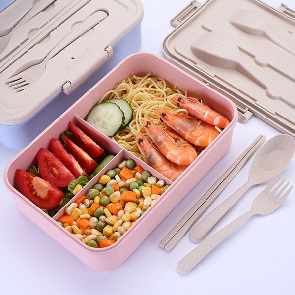 3 Grids Microwave Heating Lunch Box Bento Box Food Fruit Storage Container Refrigerator Fresh Box Pink/Blue