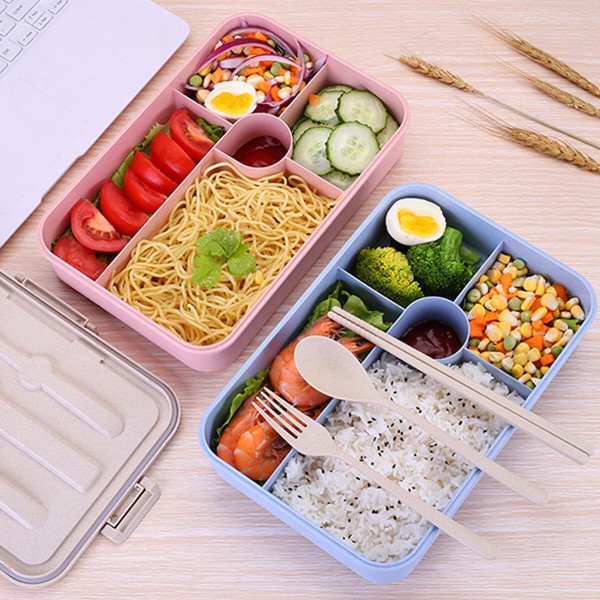 5 Grids Microwave Heating Lunch Box Bento Box Food Fruit Storage Container Refrigerator Fresh Box Pink/Blue