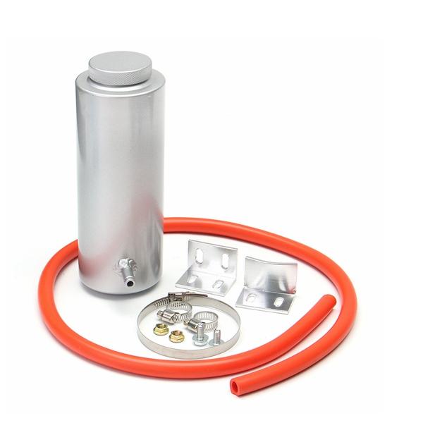 800ml Silver Cylinder Radiator Overflow Reservoir Aluminum Coolant Cooling Tank Kit