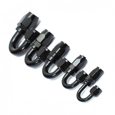 AN 180 Degree Car Swivel Hose End For Braided Nylon Black Aluminum