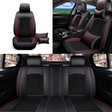 Universal Auto Car Covers Black Red 5 Seat Front & Rear Head Rests Full Set Protector