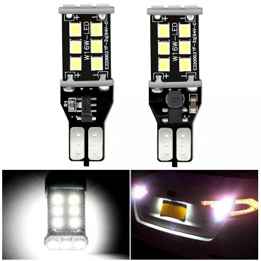 2PCS T15 W16W Car LED Backup Reverse Lights Bulb CANBUS Error Free 7.2W 1200LM White