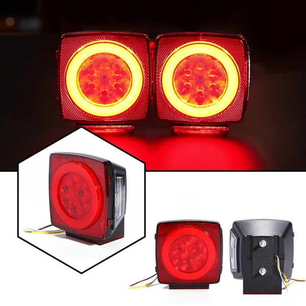 2Pcs Car Upgrade LED Square Tail Turn Signal Lamp Brake Light Waterproof For Trailer Truck Boat