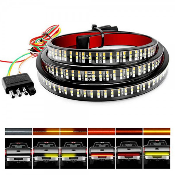 60 Inch Pickup Truck Accessories Tail Lights Tri-Color Turn Signals Lamp Three Rows Streamer
