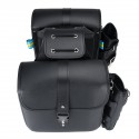 2pcs Left+Right Side Saddlebags With Quick Release Button Motorcycle PU Leather Saddle Bags With Kettle Bag Pannier Luggage Storage Tool Bag Black