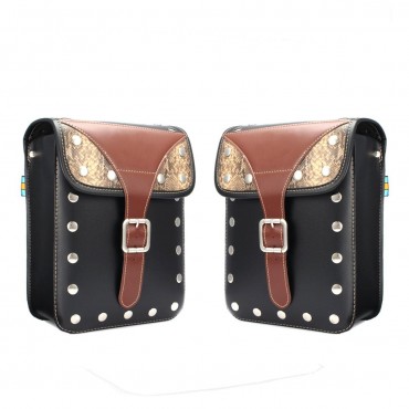 2pcs Motorcycle Saddlebags Storage Tool Luggage Rivet Pouch PU Leather