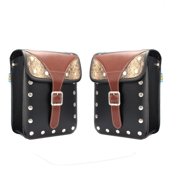 2pcs Motorcycle Saddlebags Storage Tool Luggage Rivet Pouch PU Leather
