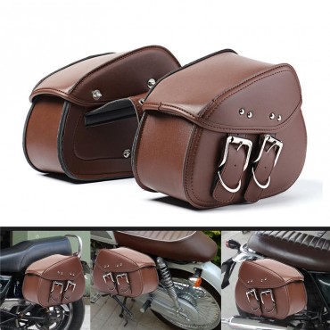 Brown Motorcycle PU Leather Saddlebags Swingarm Side Tool Bag For Harley