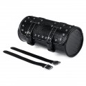 Motorcycle Barrel Shaped Punk Tool Bag Front Fork Barrel Handlebar Roll Side Stroge Saddlebag Black With Chrome Studs