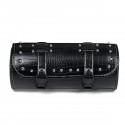 Motorcycle Barrel Shaped Punk Tool Bag Front Fork Barrel Handlebar Roll Side Stroge Saddlebag Black With Chrome Studs