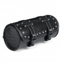 Motorcycle Barrel Shaped Punk Tool Bag Front Fork Barrel Handlebar Roll Side Stroge Saddlebag Black With Chrome Studs