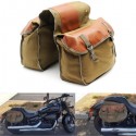 Motorcycle Bike Side Saddle Bag Canvas Luggage Khaki Bag