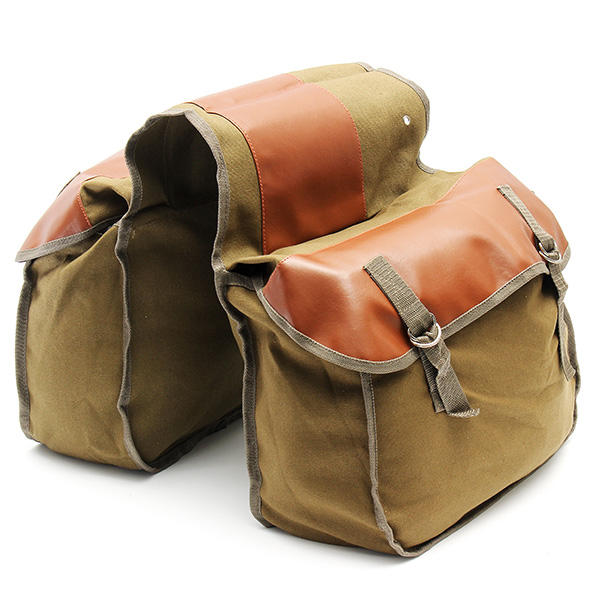 Motorcycle Bike Side Saddle Bag Canvas Luggage Khaki Bag