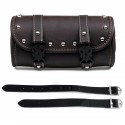 Motorcycle Front Fork Tool Saddle Bag Pouch Saddlebags Luggage Leather Barrel Dark Brown