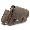 Motorcycle Studded Saddlebag pu leather Tool Panniers Bag W/ Fuel Oil Bottle Holder Motorbike